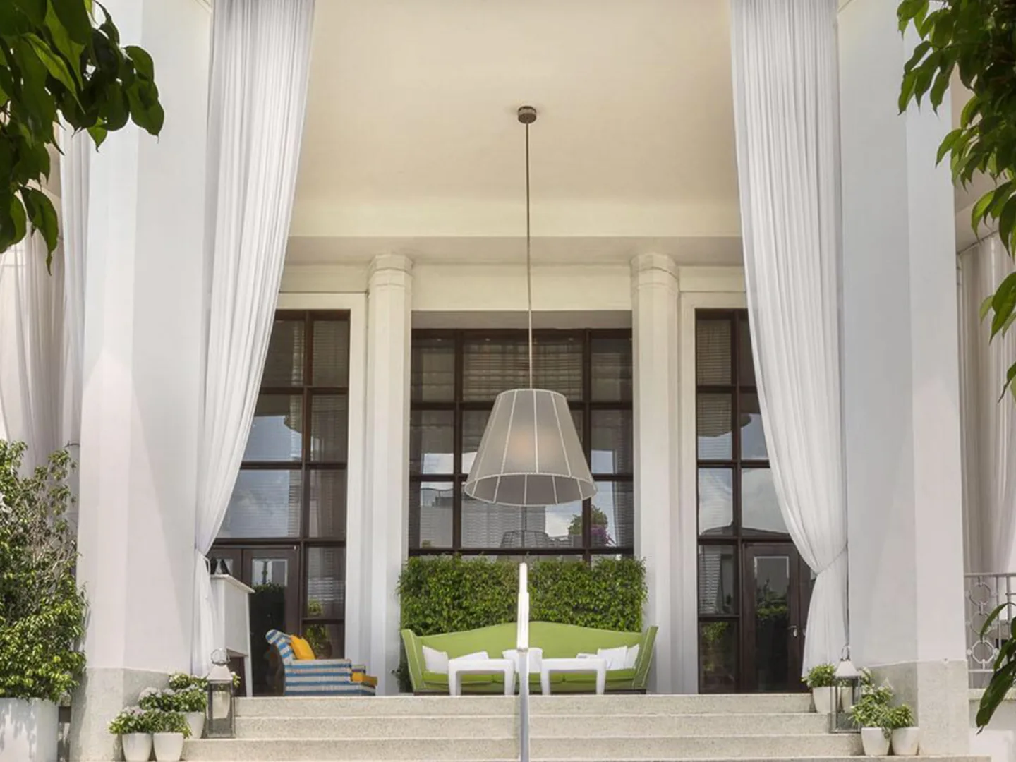 Resort colonnade and seating